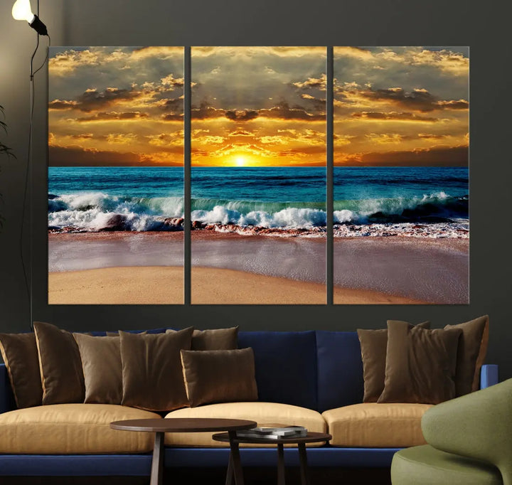 Sunset Seascape View Beach Canvas Print Coastal Wall Art for Living Room Decor