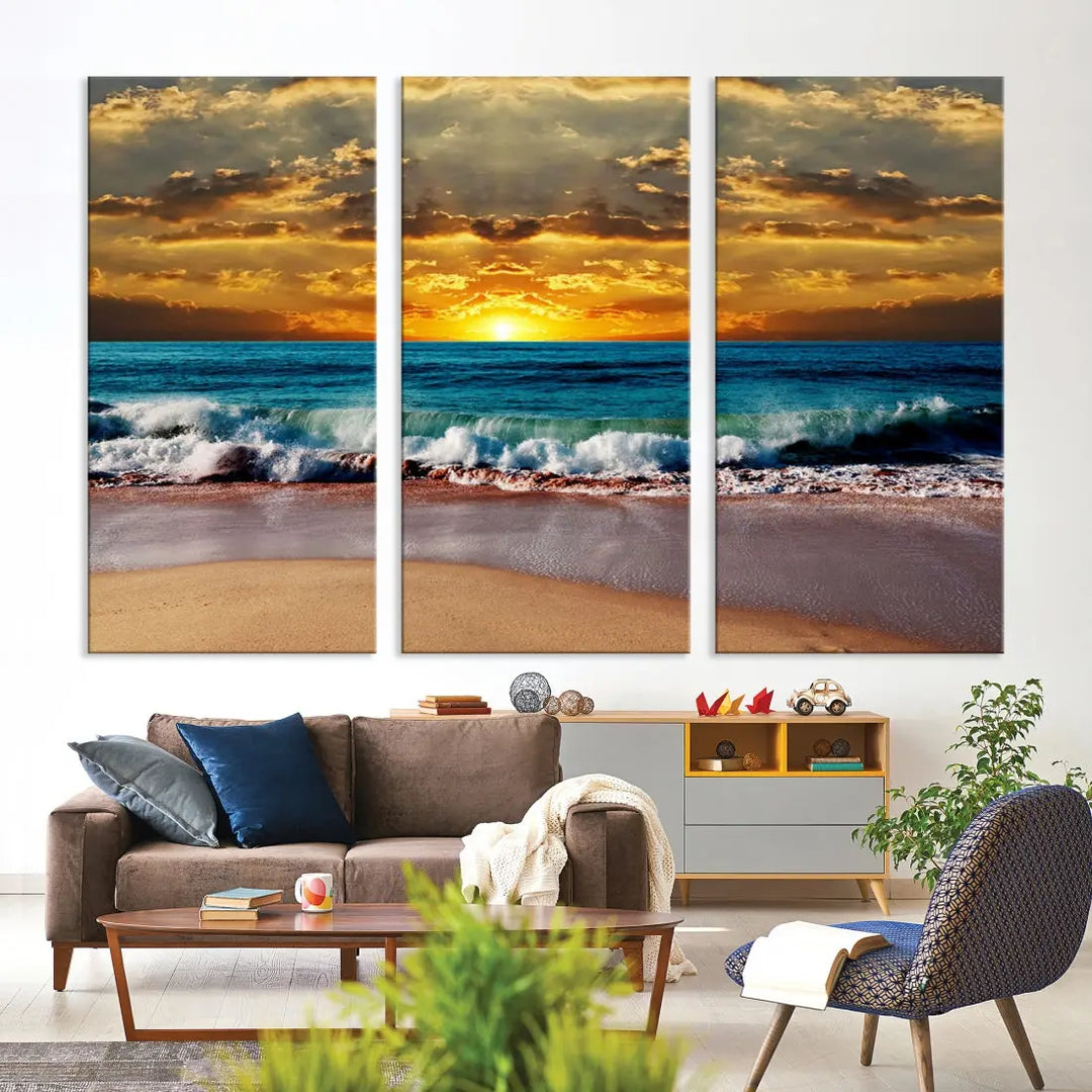 Sunset Seascape View Beach Canvas Print Coastal Wall Art for Living Room Decor