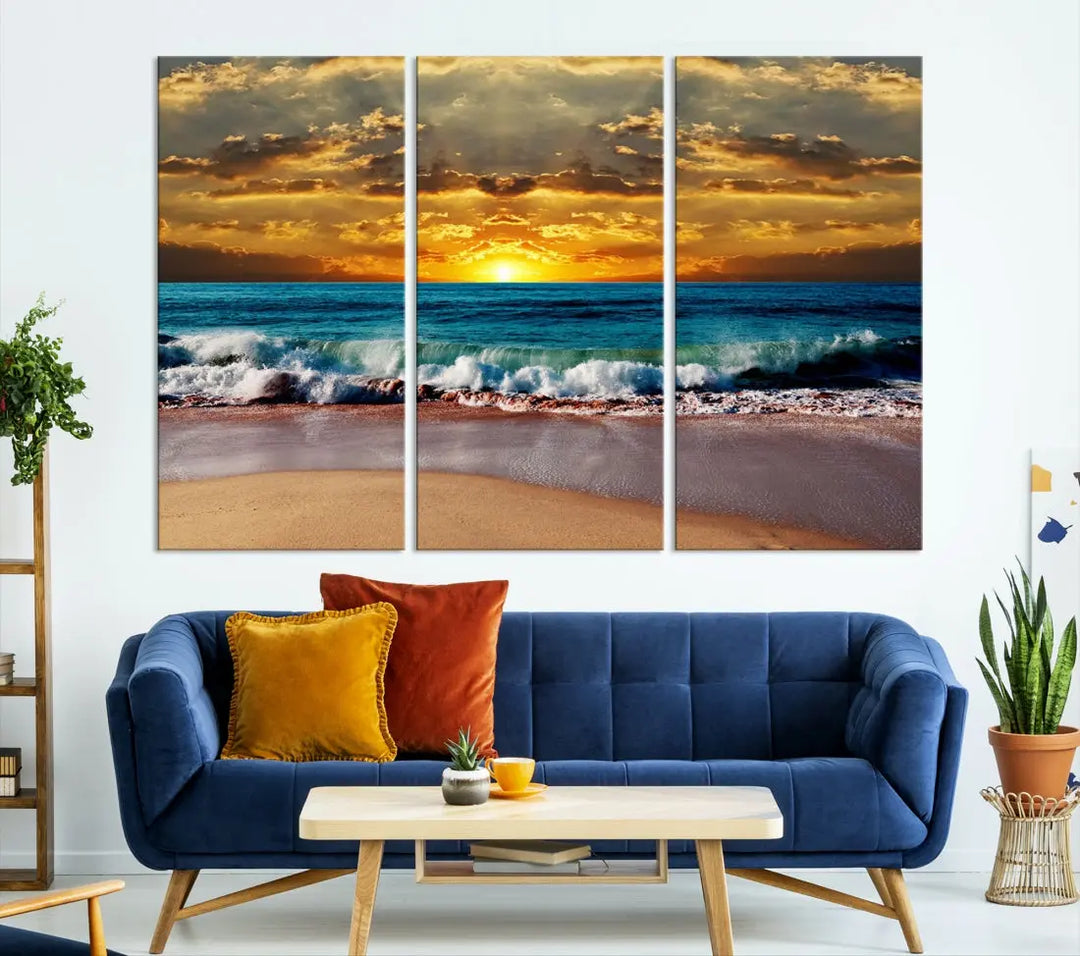 Sunset Seascape View Beach Canvas Print Coastal Wall Art for Living Room Decor