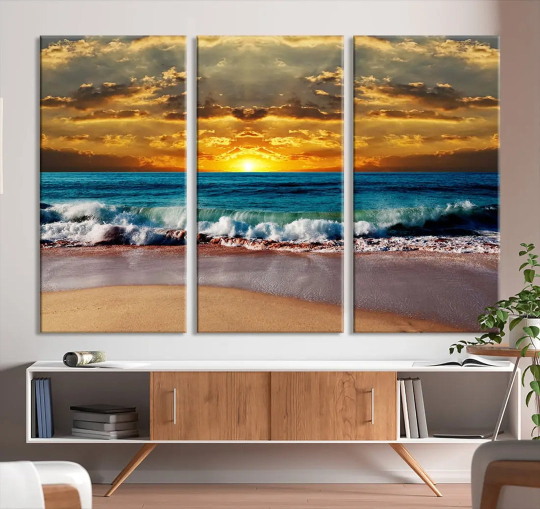 Sunset Seascape View Beach Canvas Print Coastal Wall Art for Living Room Decor