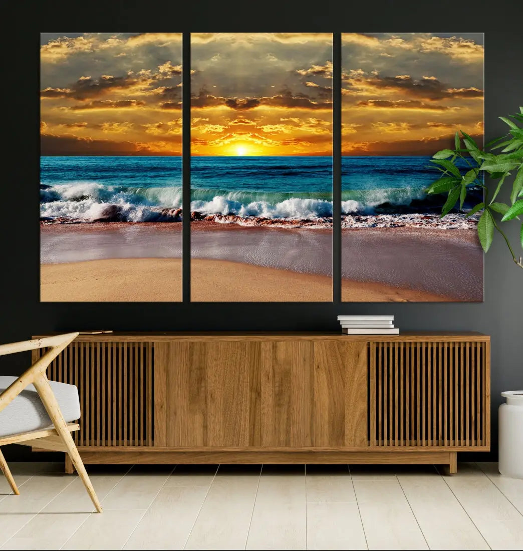 Sunset Seascape View Beach Canvas Print Coastal Wall Art for Living Room Decor