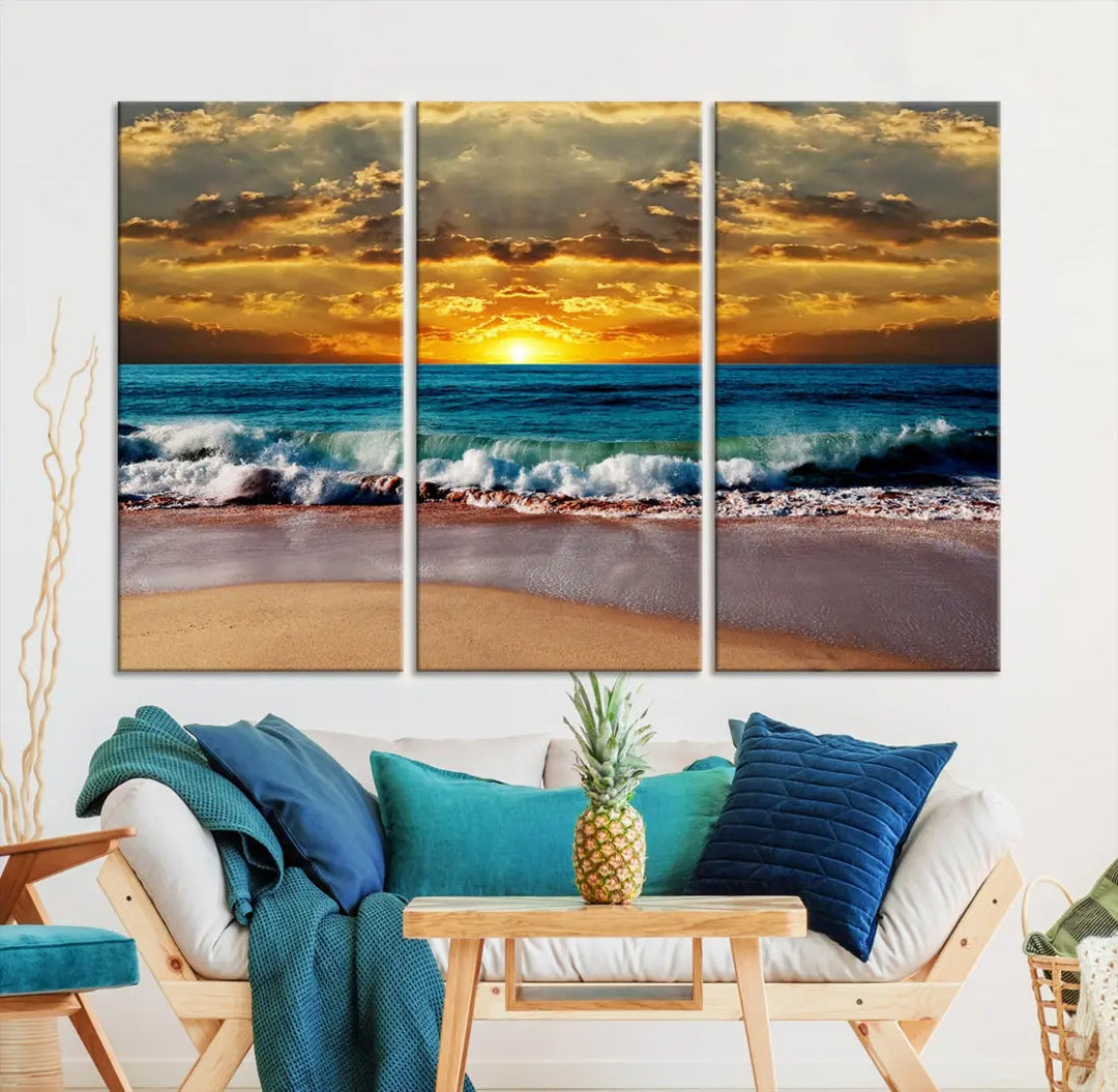 Sunset Seascape View Beach Canvas Print Coastal Wall Art for Living Room Decor