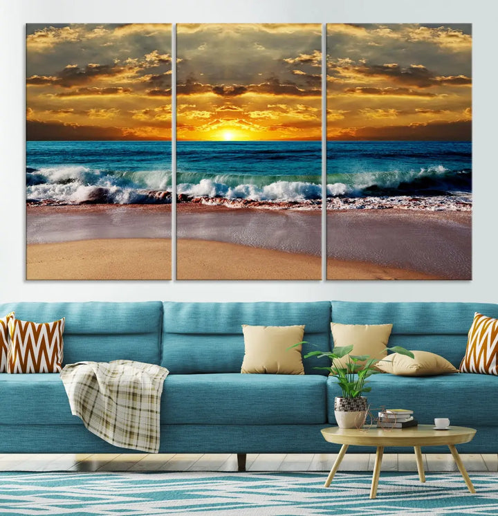 Sunset Seascape View Beach Canvas Print Coastal Wall Art for Living Room Decor