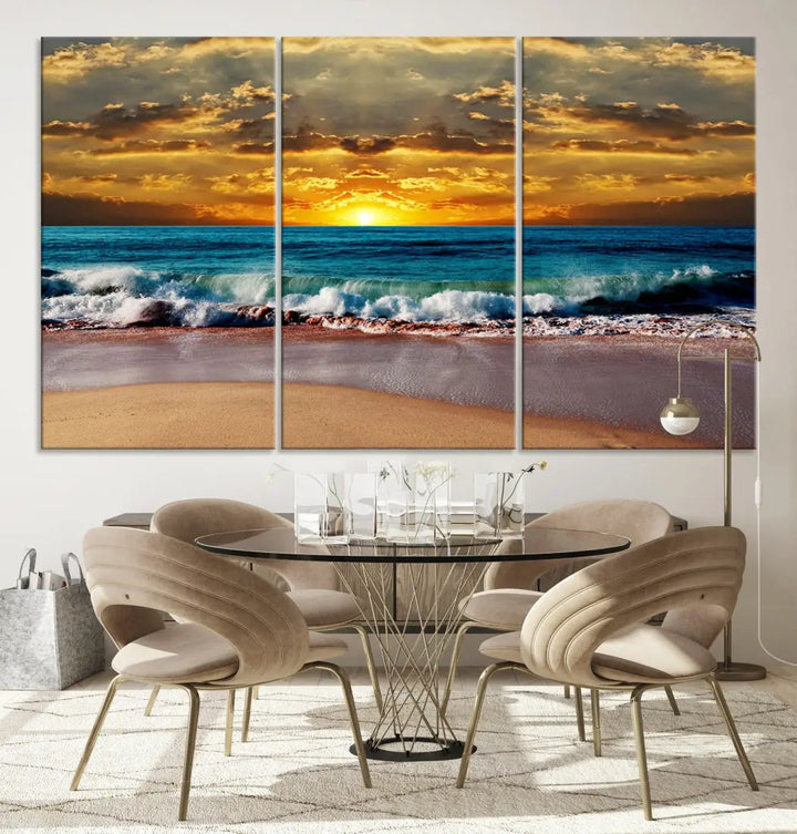 Sunset Seascape View Beach Canvas Print Coastal Wall Art for Living Room Decor