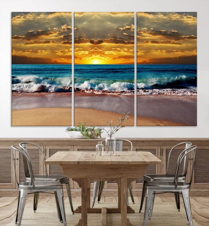 Sunset Seascape View Beach Canvas Print Coastal Wall Art for Living Room Decor