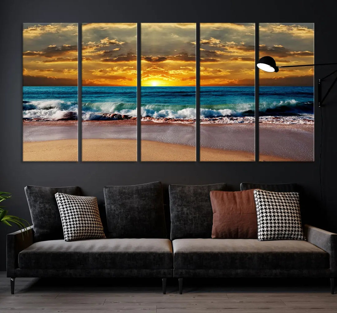 Sunset Seascape View Beach Canvas Print Coastal Wall Art for Living Room Decor