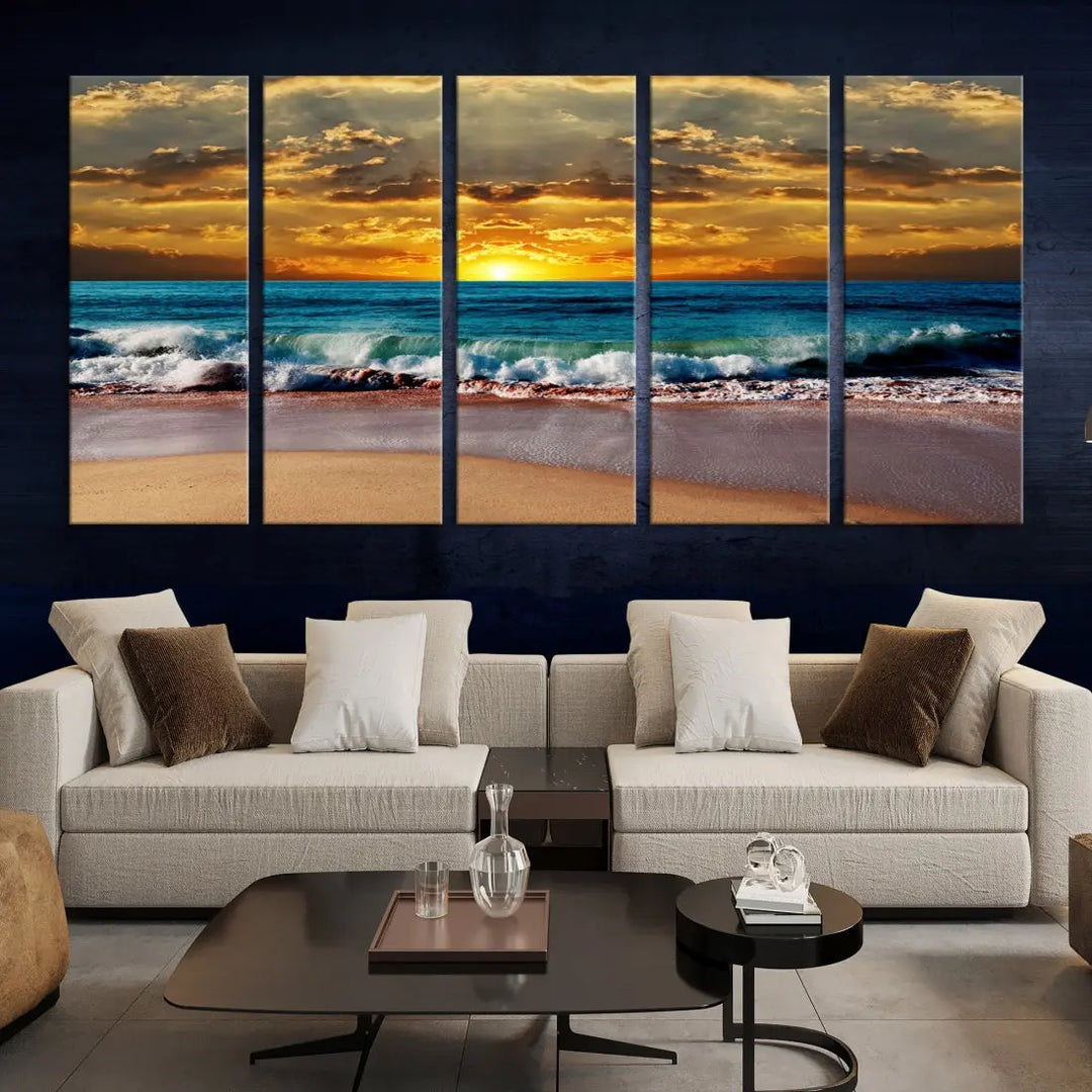 Sunset Seascape View Beach Canvas Print Coastal Wall Art for Living Room Decor