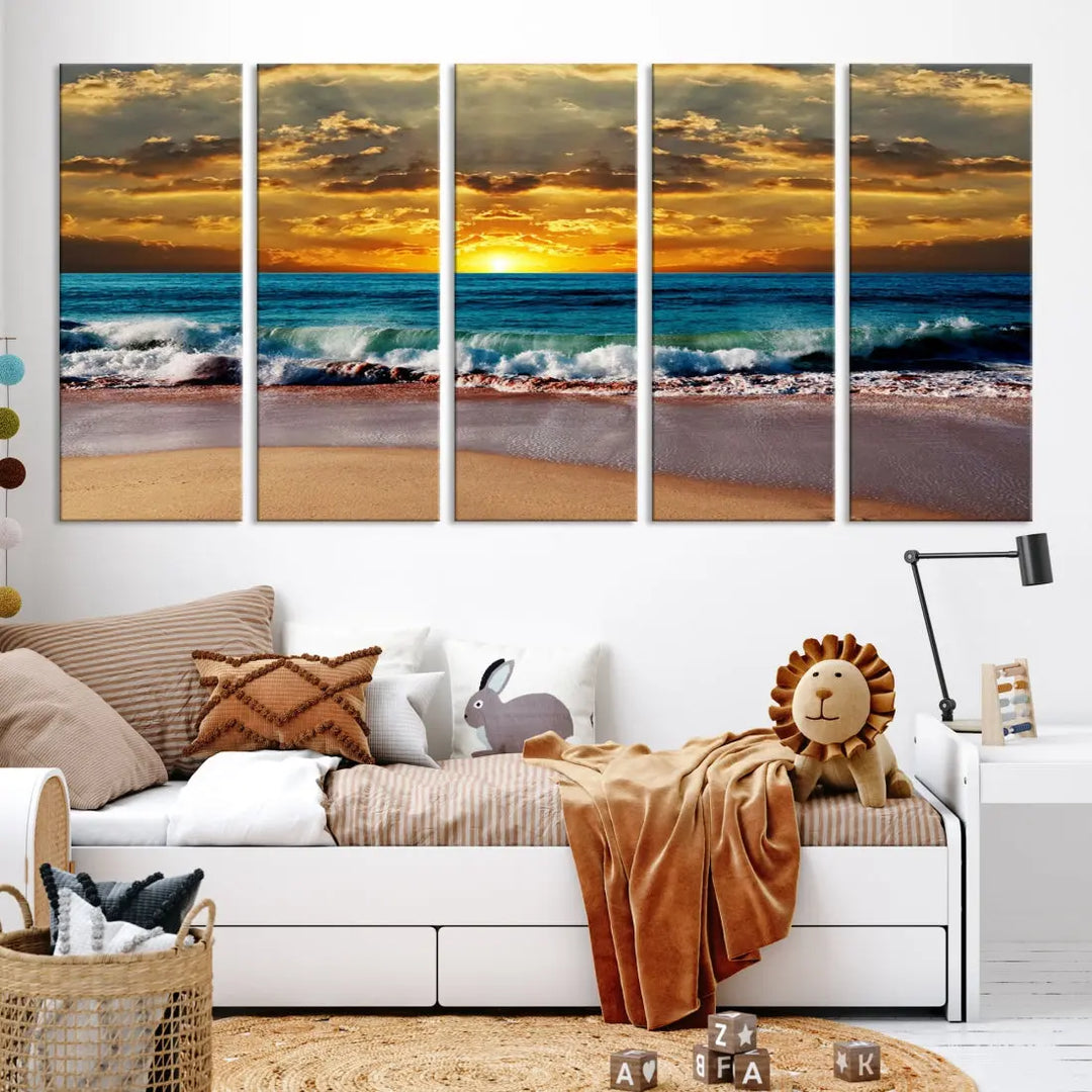 Sunset Seascape View Beach Canvas Print Coastal Wall Art for Living Room Decor