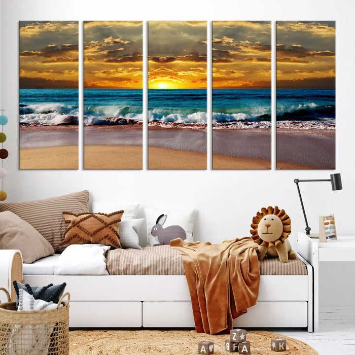 Sunset Seascape View Beach Canvas Print Coastal Wall Art for Living Room Decor