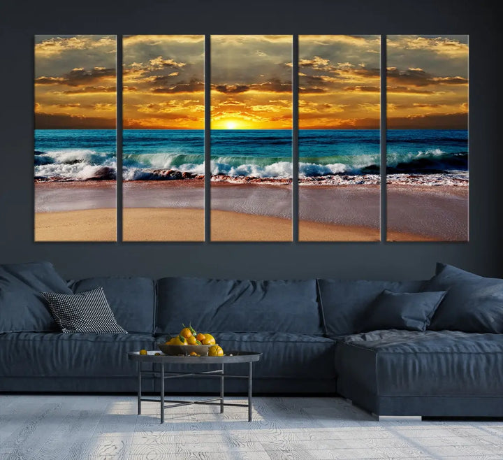 Sunset Seascape View Beach Canvas Print Coastal Wall Art for Living Room Decor