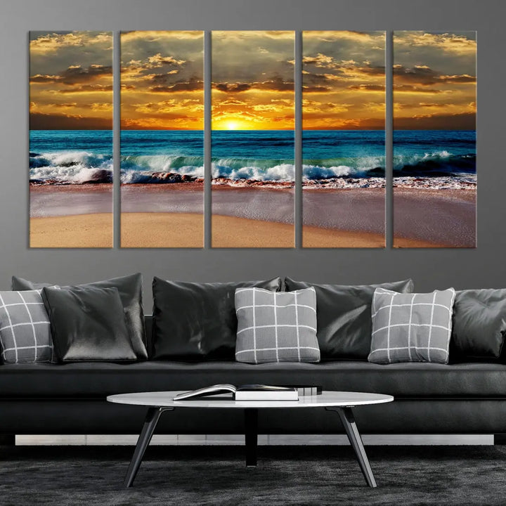 Sunset Seascape View Beach Canvas Print Coastal Wall Art for Living Room Decor