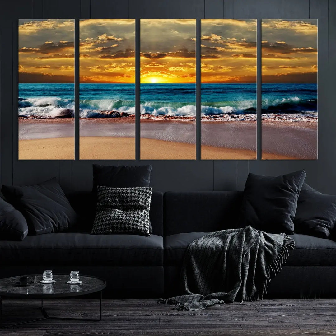 Sunset Seascape View Beach Canvas Print Coastal Wall Art for Living Room Decor