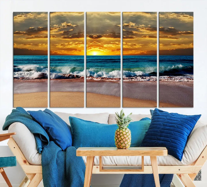 Sunset Seascape View Beach Canvas Print Coastal Wall Art for Living Room Decor