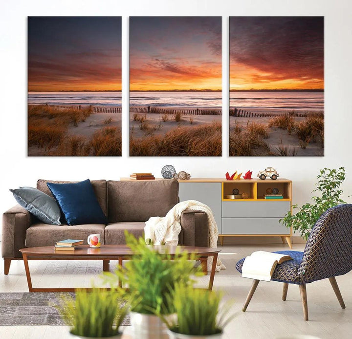 Sunset over the Ocean Wall Art Canvas Print Large Beach Artwork