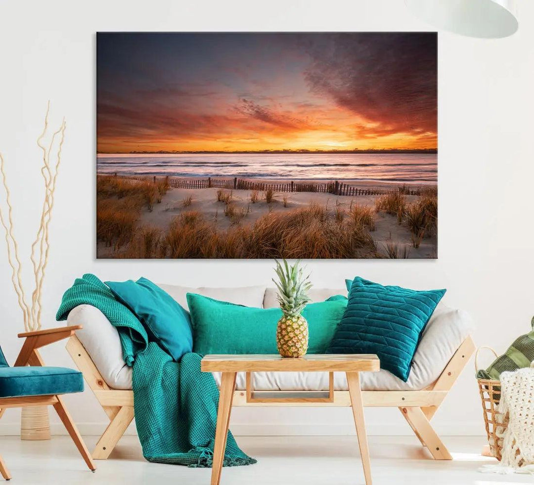 Sunset over the Ocean Wall Art Canvas Print Large Beach Artwork