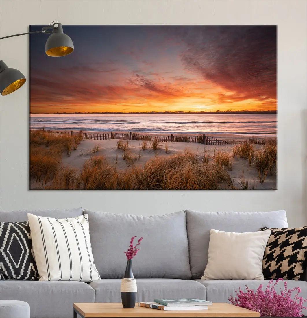 Sunset over the Ocean Wall Art Canvas Print Large Beach Artwork