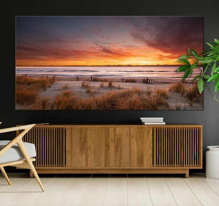 Sunset over the Ocean Wall Art Canvas Print Large Beach Artwork