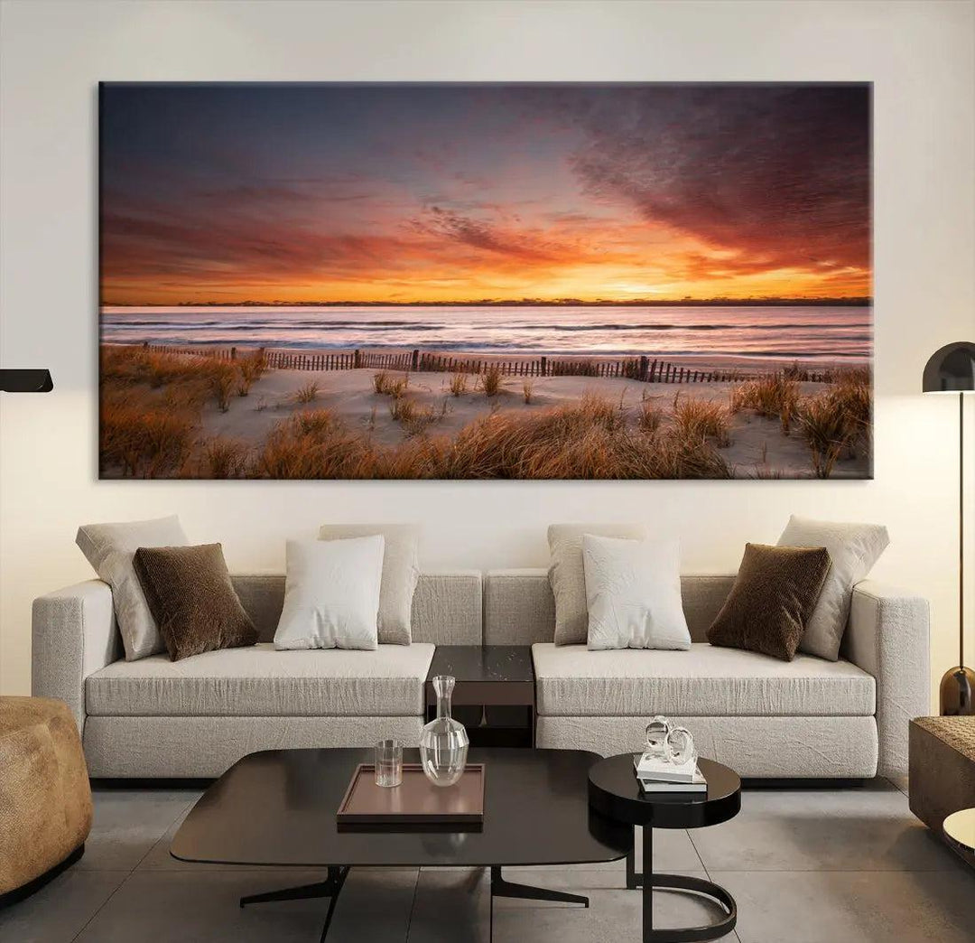 Sunset over the Ocean Wall Art Canvas Print Large Beach Artwork