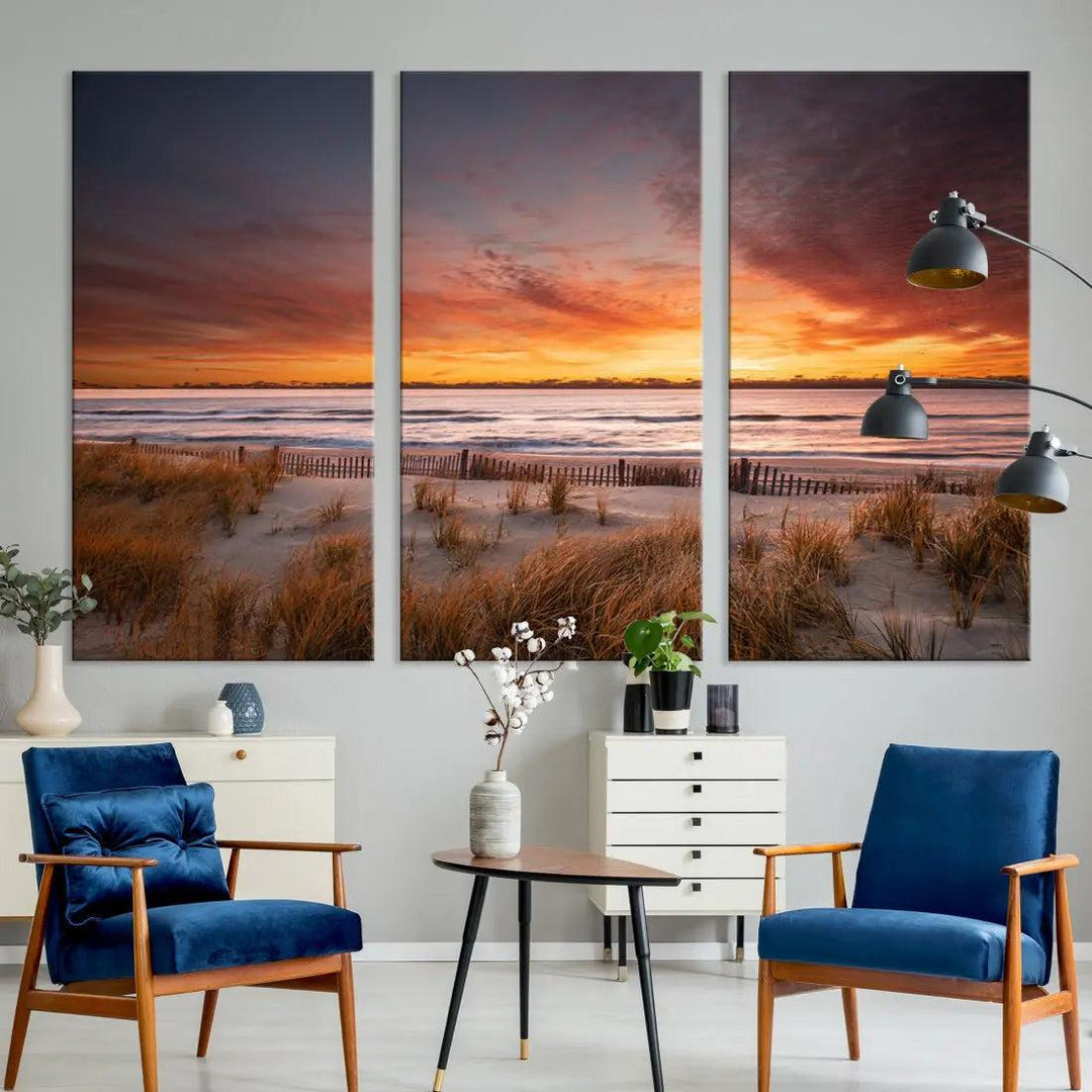 Sunset over the Ocean Wall Art Canvas Print Large Beach Artwork