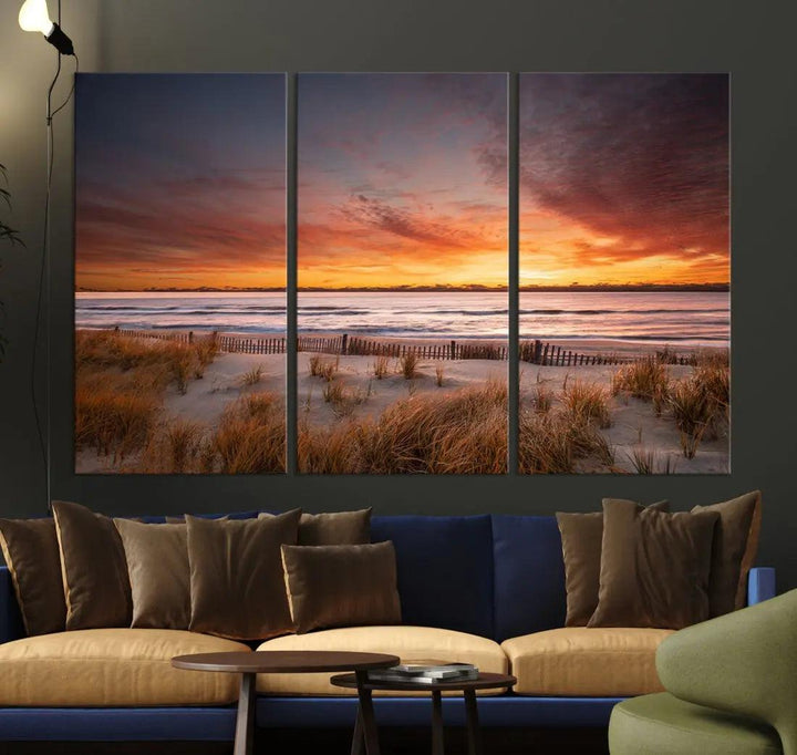 Sunset over the Ocean Wall Art Canvas Print Large Beach Artwork