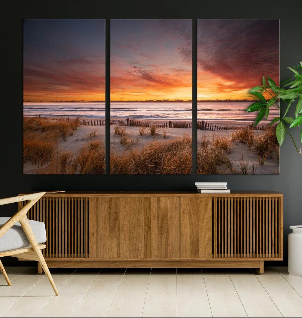 Sunset over the Ocean Wall Art Canvas Print Large Beach Artwork