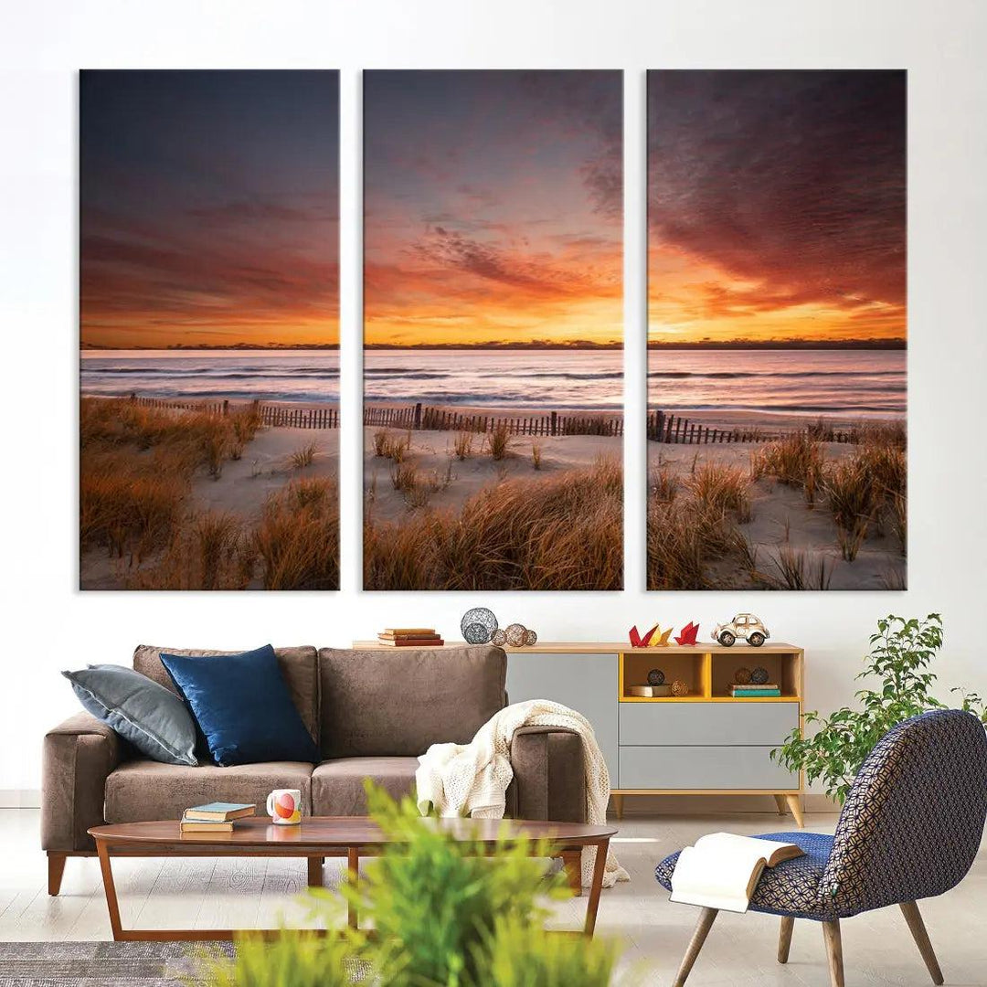 Sunset over the Ocean Wall Art Canvas Print Large Beach Artwork