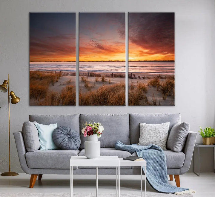 Sunset over the Ocean Wall Art Canvas Print Large Beach Artwork