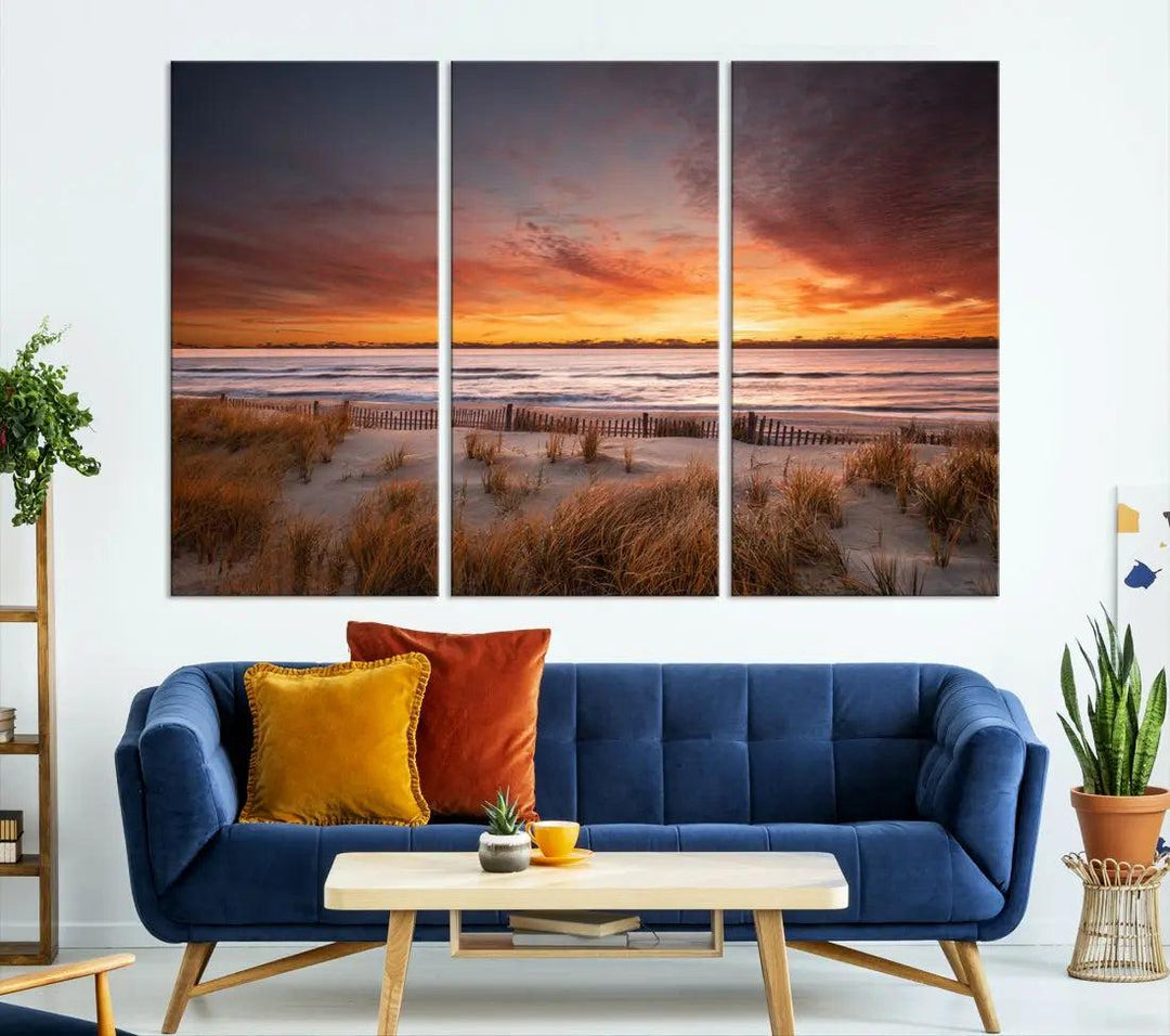 Sunset over the Ocean Wall Art Canvas Print Large Beach Artwork