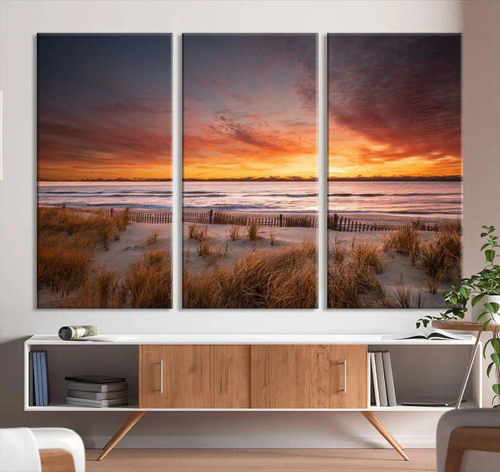 Sunset over the Ocean Wall Art Canvas Print Large Beach Artwork