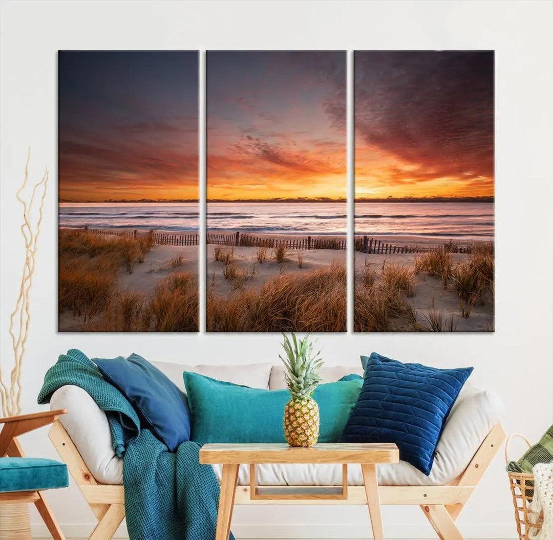 Sunset over the Ocean Wall Art Canvas Print Large Beach Artwork