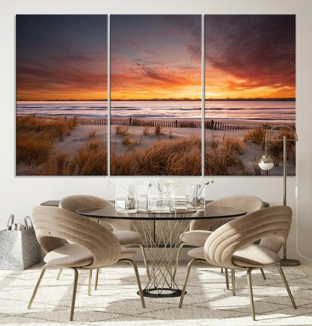 Sunset over the Ocean Wall Art Canvas Print Large Beach Artwork