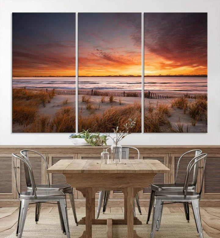 Sunset over the Ocean Wall Art Canvas Print Large Beach Artwork