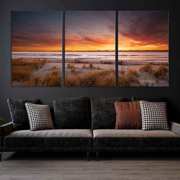 Sunset over the Ocean Wall Art Canvas Print Large Beach Artwork