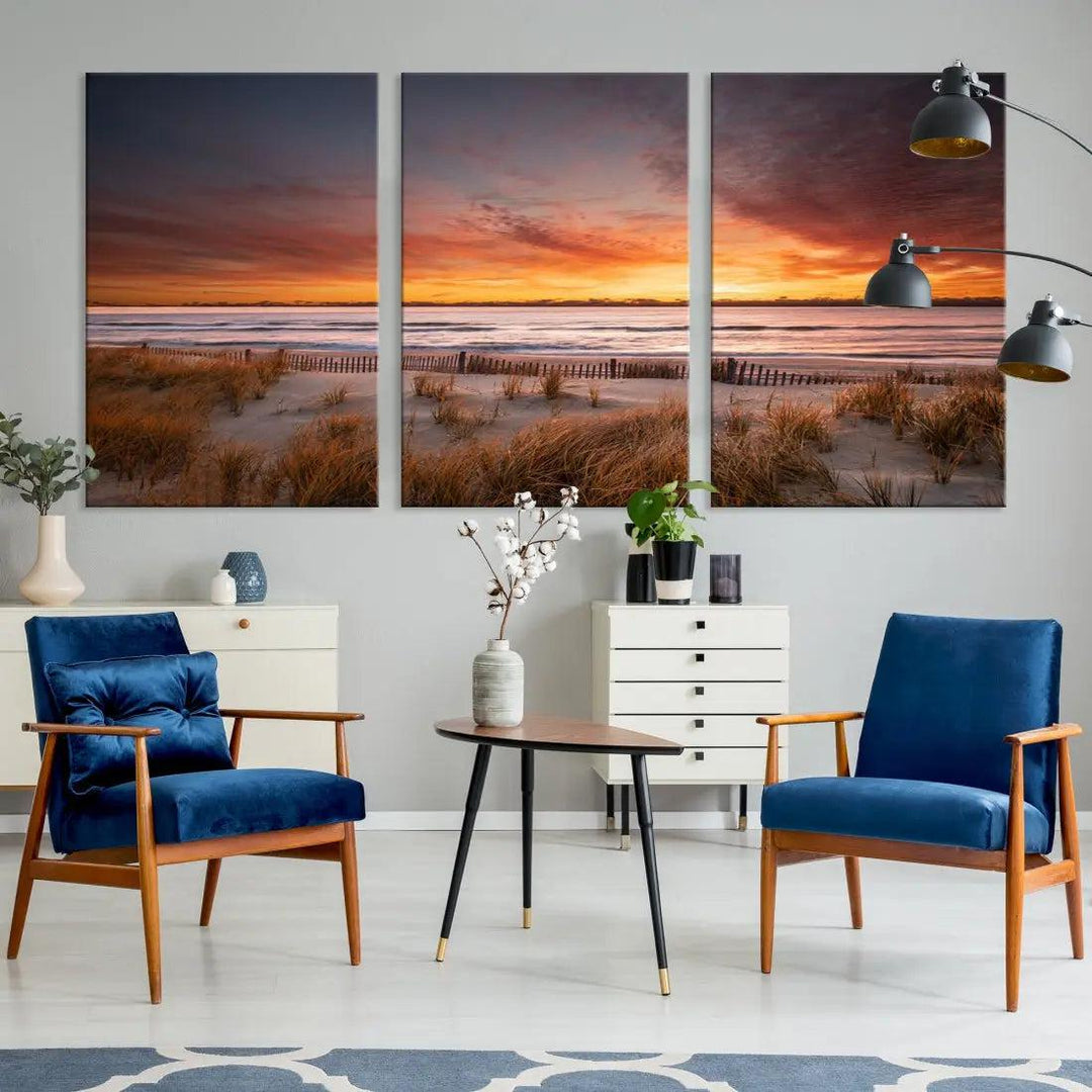 Sunset over the Ocean Wall Art Canvas Print Large Beach Artwork