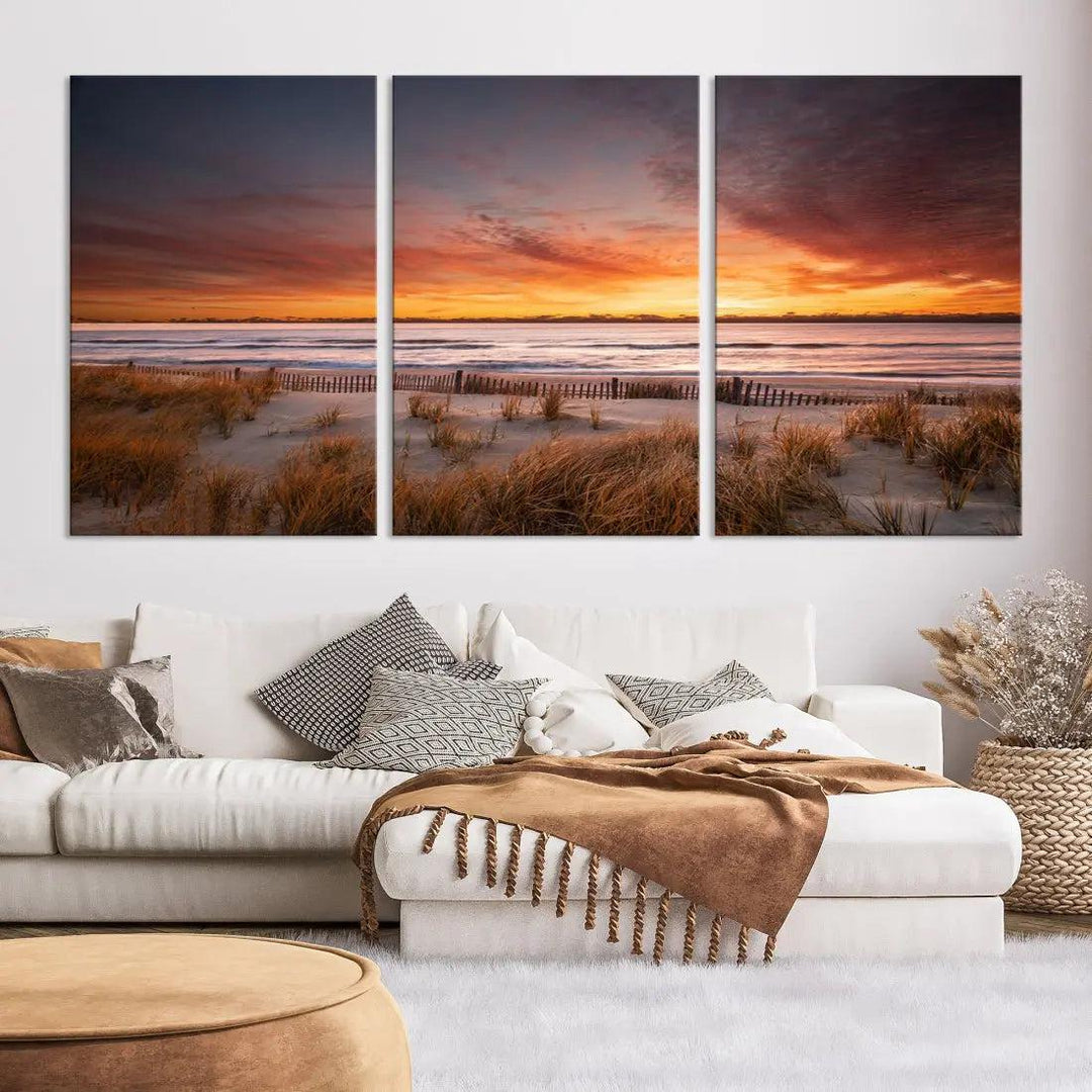 Sunset over the Ocean Wall Art Canvas Print Large Beach Artwork