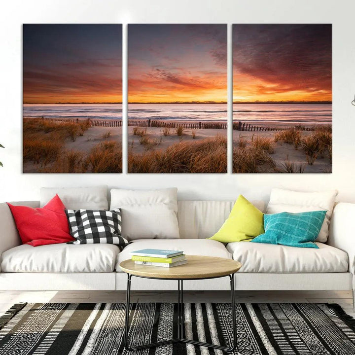 Sunset over the Ocean Wall Art Canvas Print Large Beach Artwork