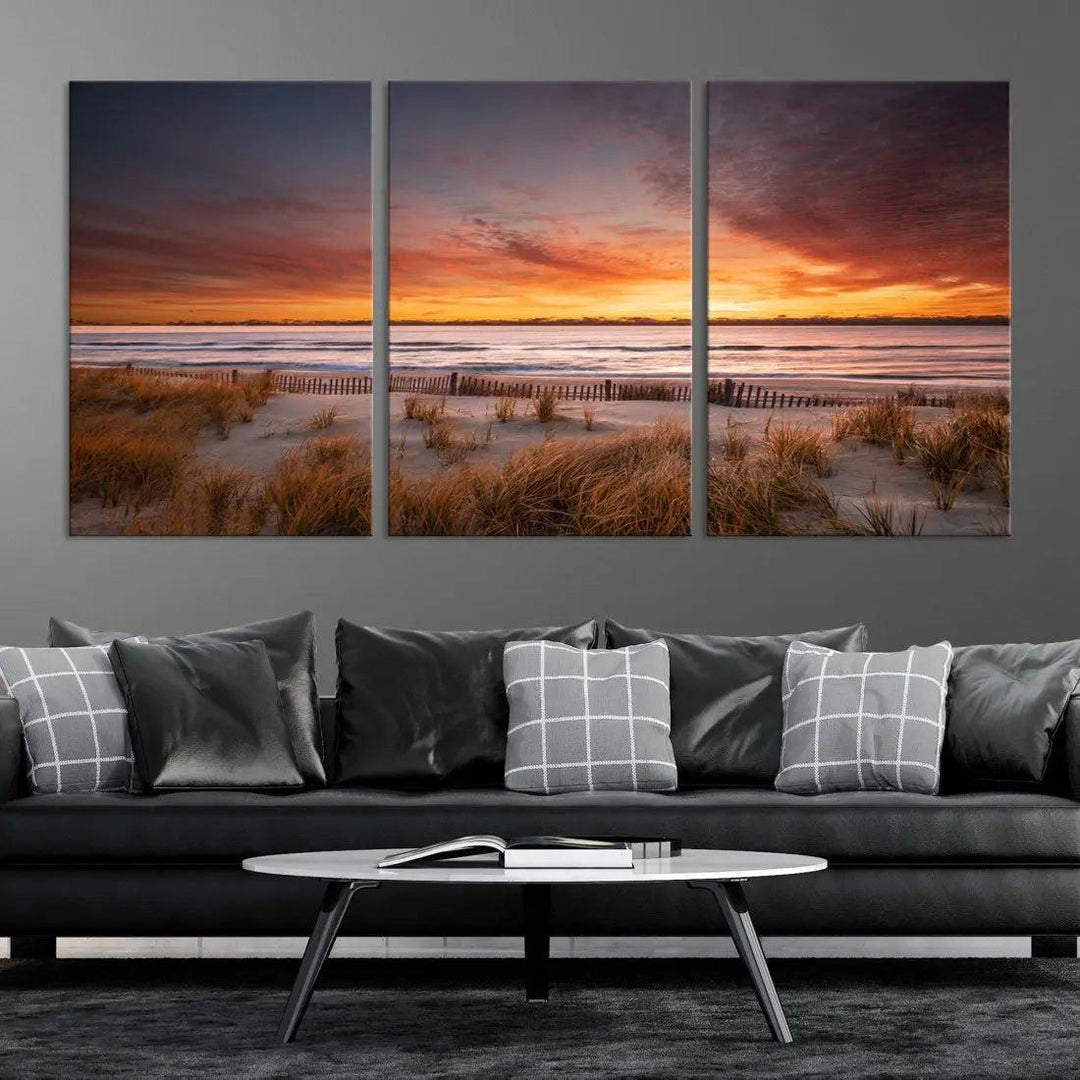 Sunset over the Ocean Wall Art Canvas Print Large Beach Artwork