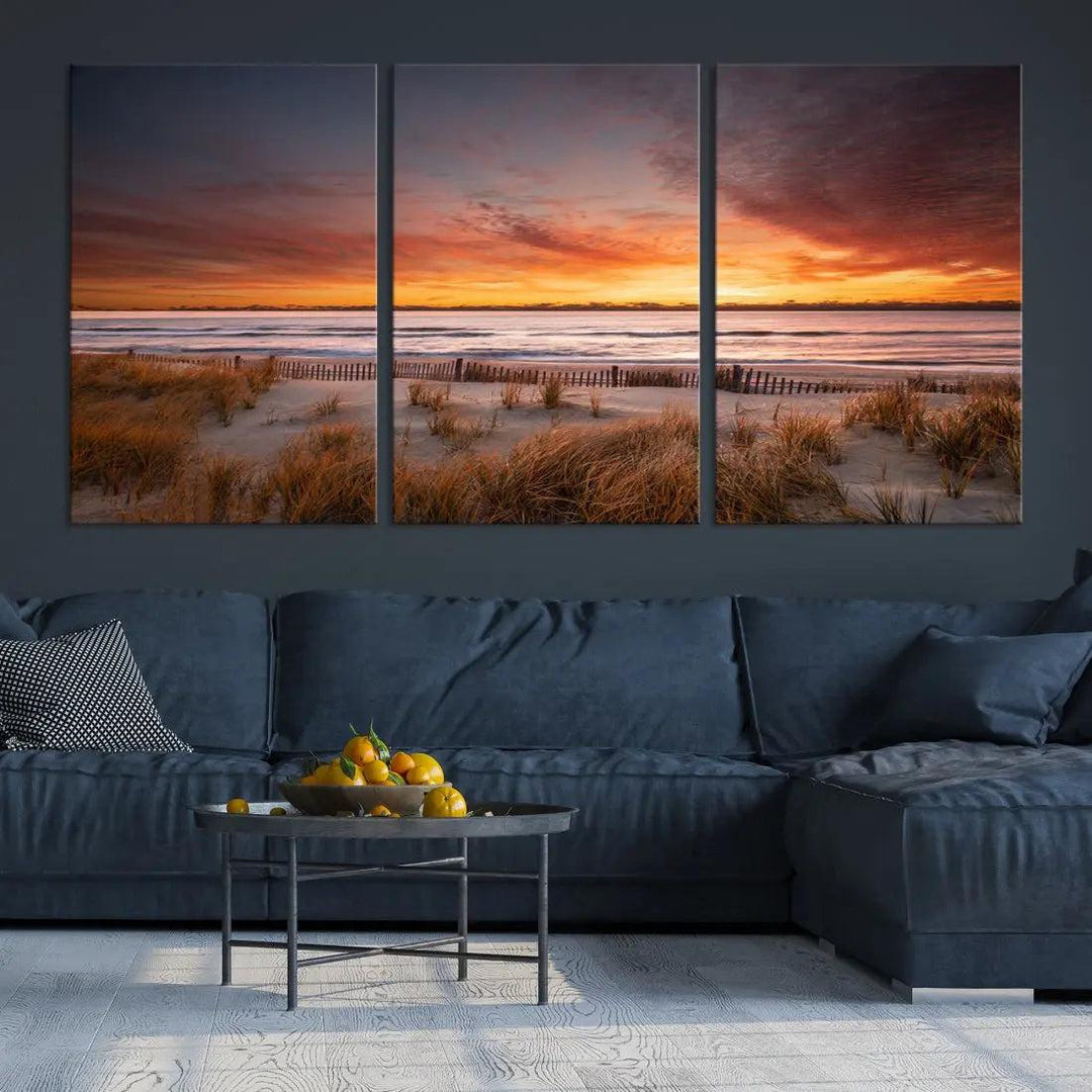 Sunset over the Ocean Wall Art Canvas Print Large Beach Artwork