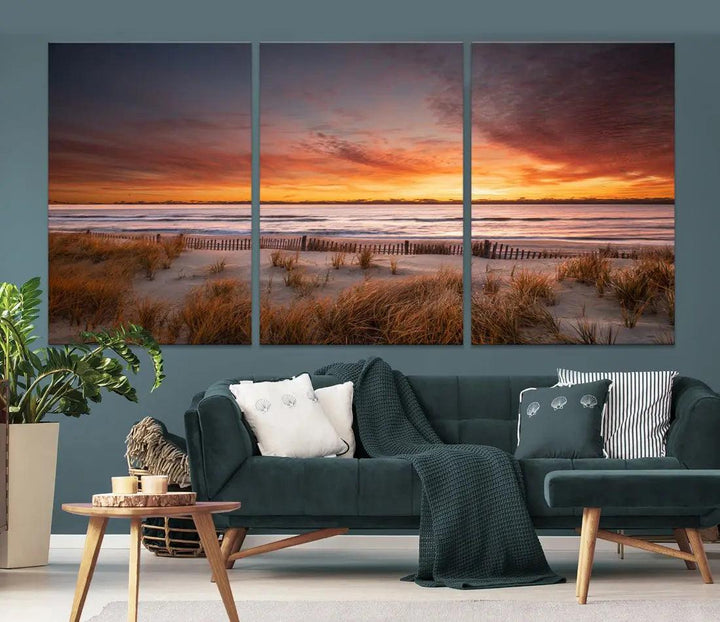 Sunset over the Ocean Wall Art Canvas Print Large Beach Artwork