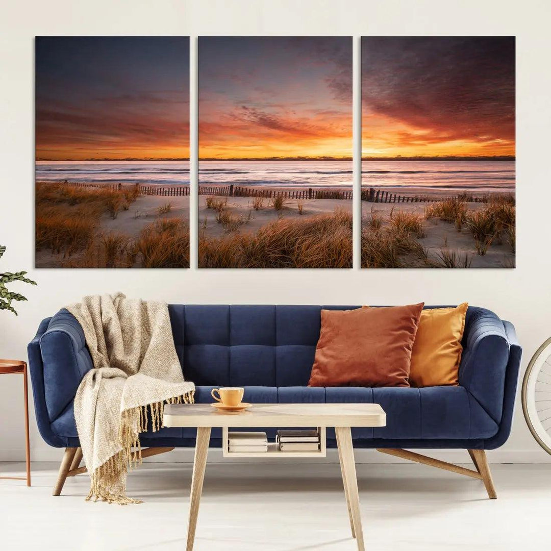 Sunset over the Ocean Wall Art Canvas Print Large Beach Artwork