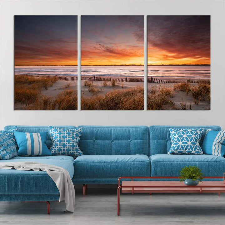 Sunset over the Ocean Wall Art Canvas Print Large Beach Artwork