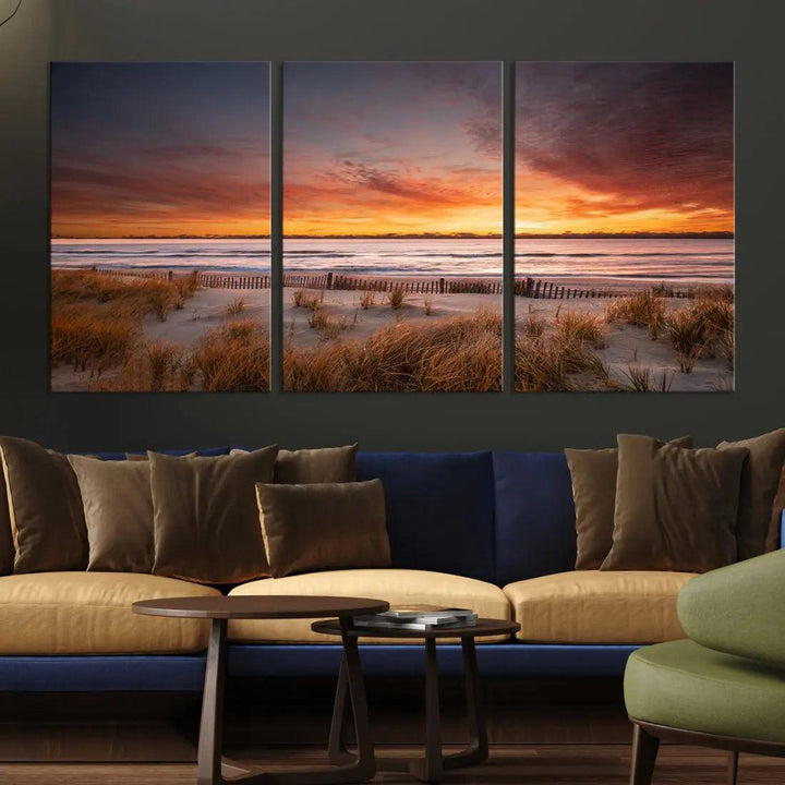 Sunset over the Ocean Wall Art Canvas Print Large Beach Artwork