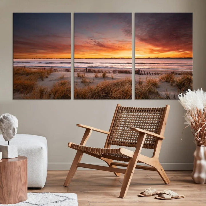 Sunset over the Ocean Wall Art Canvas Print Large Beach Artwork