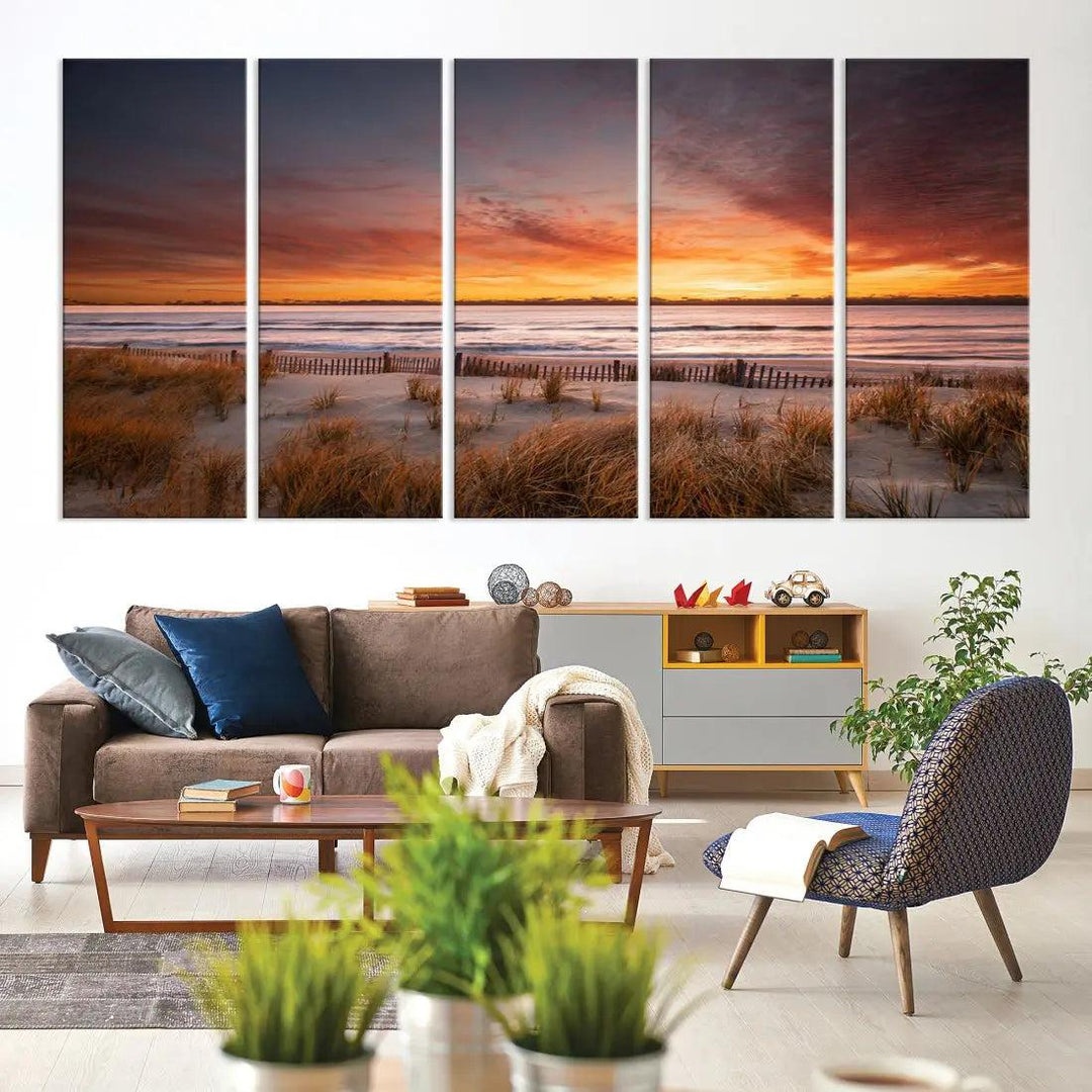 Sunset over the Ocean Wall Art Canvas Print Large Beach Artwork