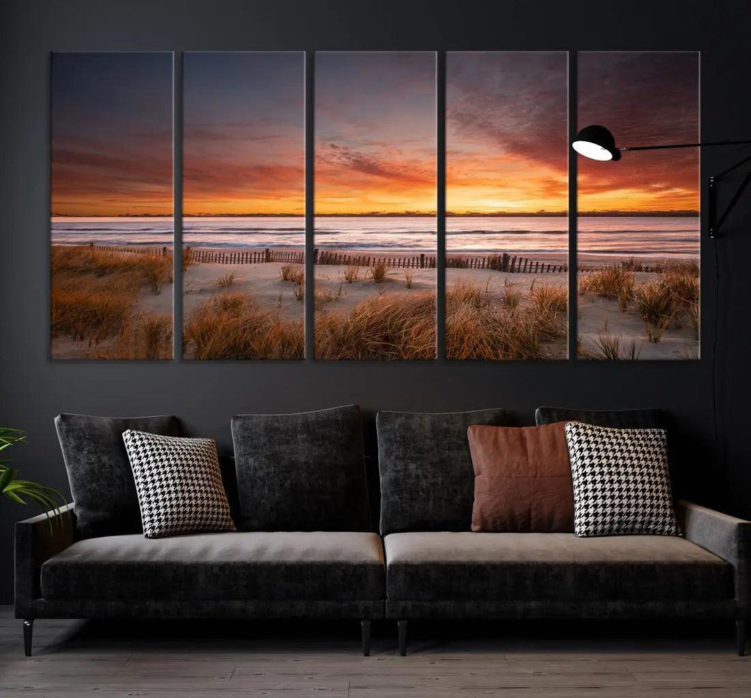 Sunset over the Ocean Wall Art Canvas Print Large Beach Artwork