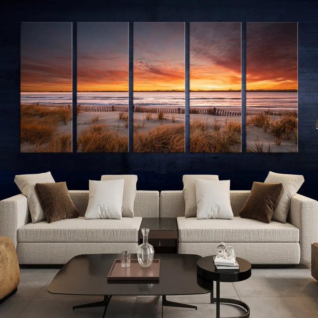 Sunset over the Ocean Wall Art Canvas Print Large Beach Artwork