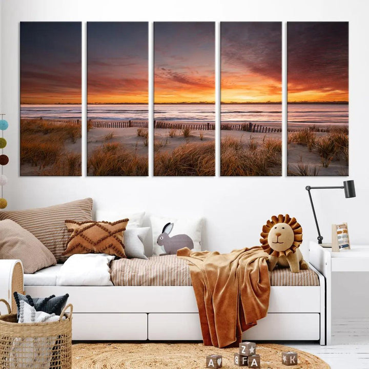 Sunset over the Ocean Wall Art Canvas Print Large Beach Artwork