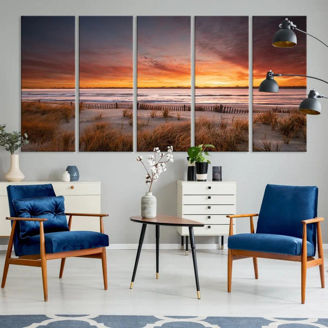 Sunset over the Ocean Wall Art Canvas Print Large Beach Artwork