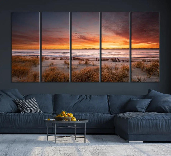 Sunset over the Ocean Wall Art Canvas Print Large Beach Artwork