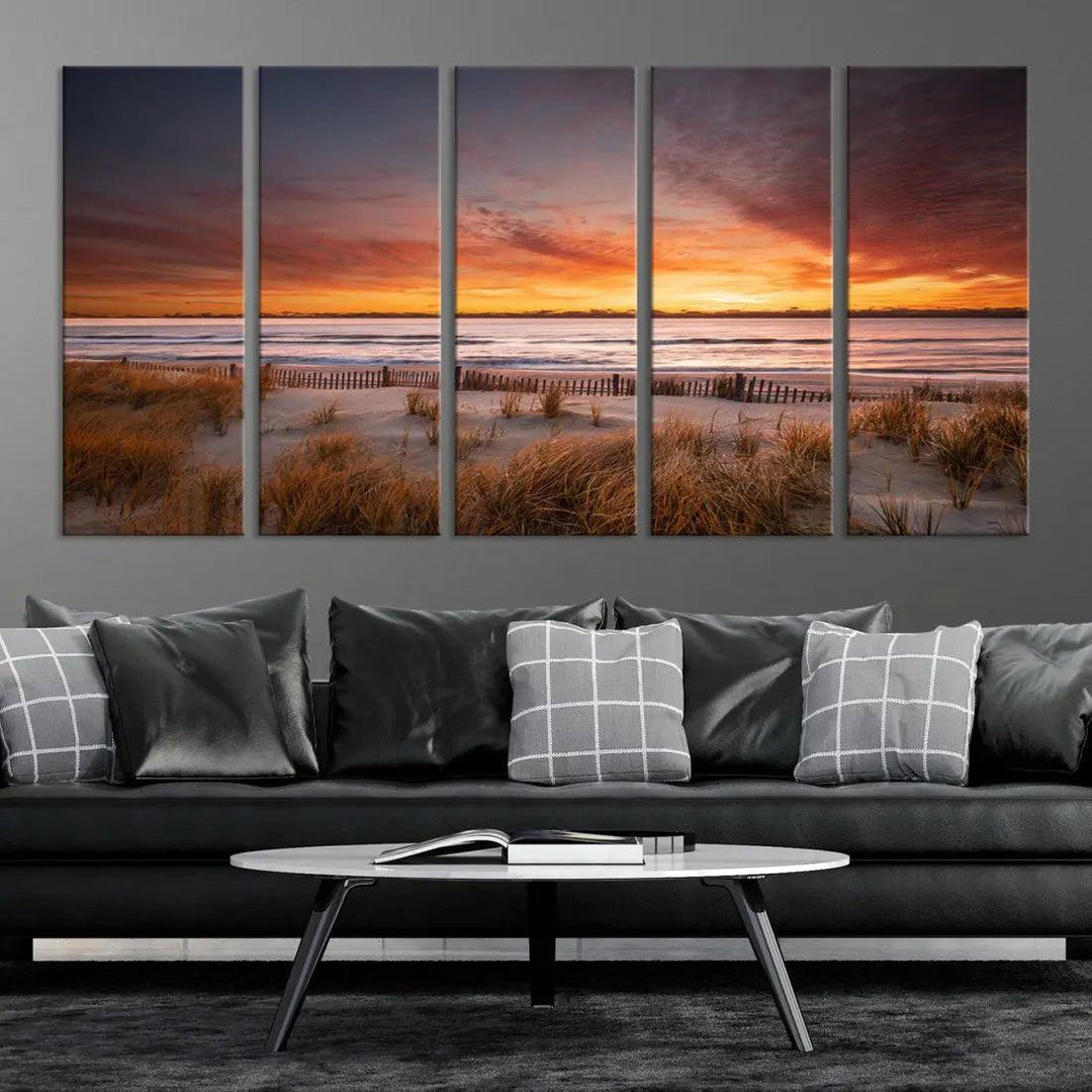 Sunset over the Ocean Wall Art Canvas Print Large Beach Artwork